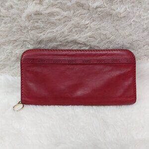 Root Red Genuine Leather Round Zip Long Wallet